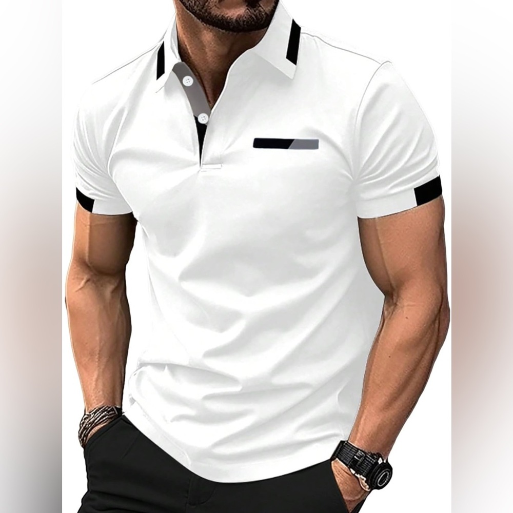 Verdusa Men's Button Front Colorblock Collar Short Sleeve Tee Top Golf Shirt